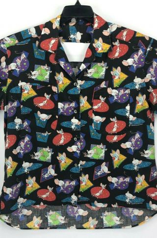 Pinky And The Brain 1995 Button Front Short Sleeve Camp Polo Shirt Vintage 2