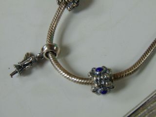 VINTAGE Pandora jewelry charm bracelet with 3 charms ANGLE FLOWERS 2