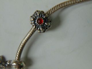 VINTAGE Pandora jewelry charm bracelet with 3 charms ANGLE FLOWERS 3