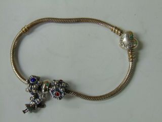 VINTAGE Pandora jewelry charm bracelet with 3 charms ANGLE FLOWERS 4