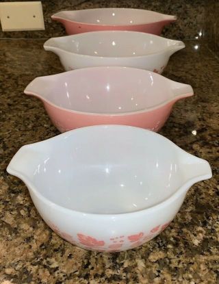 Vintage Pyrex Cinderella Nesting Bowl Set 440 - 18 Pink Gooseberry 6