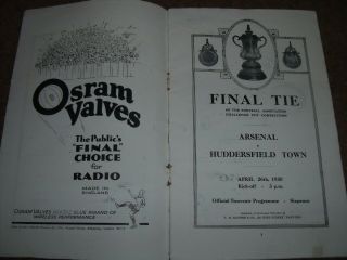RARE VINTAGE 1930 FA CUP FINAL PROGRAMME ARSENAL V HUDDERSFIELD TOWN 2