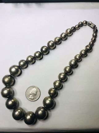 Large Vintage Mexican Sterling Silver Graduated Ball Bead Necklace Taxco Tn - 06