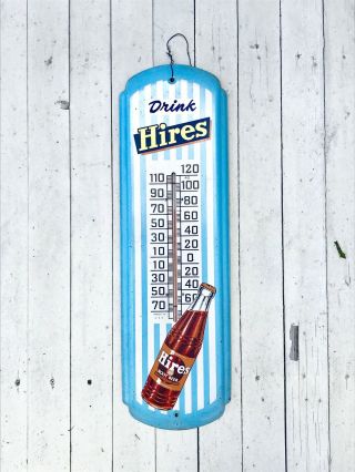 Vintage 1940s Hires Root Beer Advertising Thermometer Metal Sign Usa