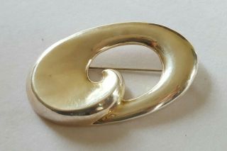 Vintage Signed Zina 925 Sterling Silver Pin Brooch Modernist Wave Large 27g