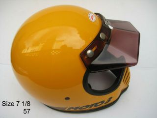 Vintage Bell Moto 3 1979 Yellow W/ Black Visor Motorcycle Helmet Size 7 1/8 "