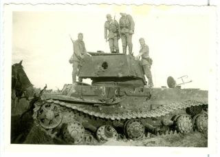 German Soldiers On Captured Russian Kv1 Tank,  Ww2,  Photo