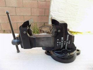 VINTAGE CHARLES PARKER BENCH VISE 3.  5  JAWS,  NO.  433 - 1/2 W/PIPE GRIPS,  43 LBS VICE 6