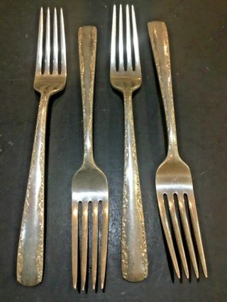 Set Of (4) Vtg 1941 Gorham Sterling Silver Camellia 8” Dinner Forks (no Mono) 1