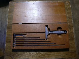 Vintage Ls Starrett 0 - 6 449 Blade Depth Micrometer,  Wooden Case,