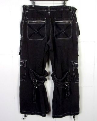 tg 90s Tripp NYC Goth Nu Metal Black Pipes Pants Huge Bell Buckles Straps man XL 3