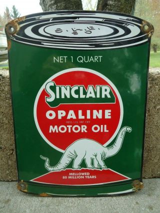 Vintage Sinclair Opaline Dino Motor Oil Can Porcelain Gas Pump Sign