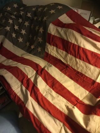 Vintage Huge 48 Star American Flag Approx.  5 X 8 Feet Sewn On Stars