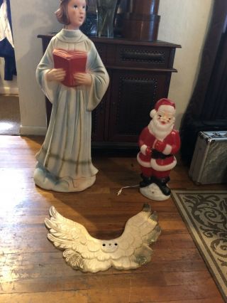 Rare Vintage Beco Choir Girl W/wings Blow Mold Plastic Christmas 40 " W/santa