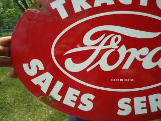 OLD VINTAGE 1959 FORD TRACTOR SALES - SERVICE PORCELAIN DEALERSHIP SIGN 2