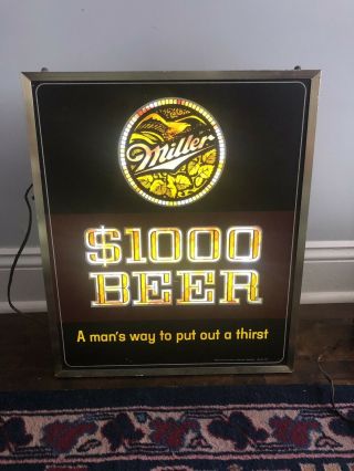 Miller $1000 Beer Light Sign Motion Rare Vintage Gettelman Breweriana Spinner