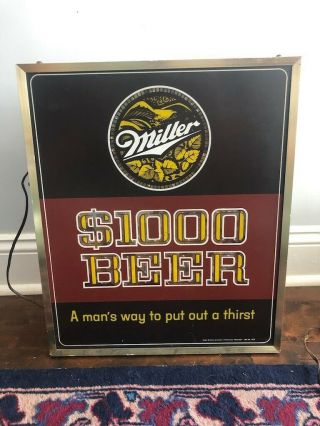 Miller $1000 Beer Light Sign Motion RARE Vintage Gettelman Breweriana Spinner 2