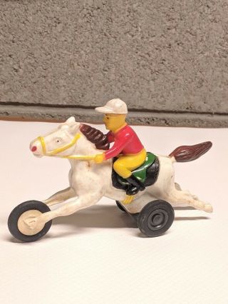 Vintage Hong Kong Race Horse With Jockey Plastic Friction Toy