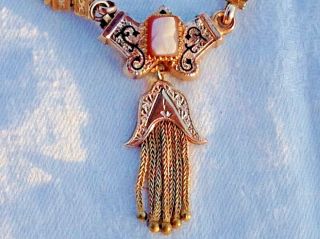 Victorian Cameo Bookchain Necklace Hardstone Cameo Gold Filled Tassle Drop