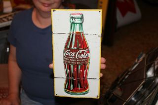 Vintage Coca Cola Soda Pop 1923 Christmas Bottle Embossed Metal Sign