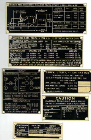 Vintage Willys Military Jeep M38 G740 Data Plate Set
