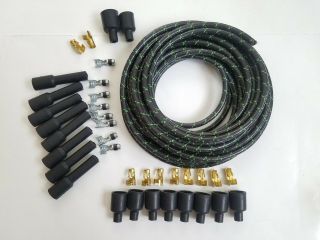Diy Universal Cloth Covered Spark Plug Wire Kit Set Vintage Wires V6 V8 Black Gr