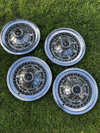 Vintage 74 To 79 Ford Thunderbird Set Of 4 Wire Spoke Hubcap Hub Cap 14 "