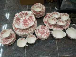 Johnson Brothers Vintage Red And White Set 41 Pc