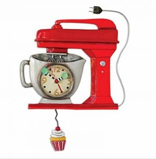 Allen Designs Red Vintage Mixer Pendulum Child Kids Whimsical Wall Clock