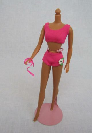 Vintage Standard Barbie Swimsuit Oss Pink Ribbon Bow Two Piece Flower