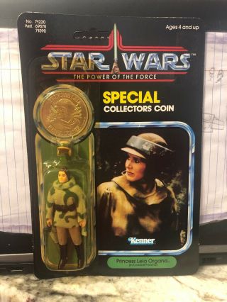 Vintage Kenner Star Wars Potf Princess Leia Combat Poncho Carded Moc Coin