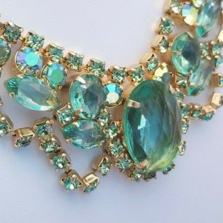 Juliana Vintage Art Deco Set Choker Necklace Earrings Green Rhinestones