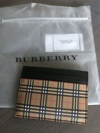 Nwt Burberry Sandon Mini Vintage Leather Check Card Case Black/yellow $220