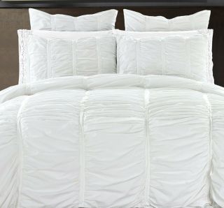 Ruffle N Ruched Vintage Pattern 100 Cotton 3 Piece King,  Queen Duvet Cover Set