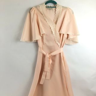 Vintage Christian Dior Lingerie Pink Robe Lace Trim Summer Weight Pockets Med