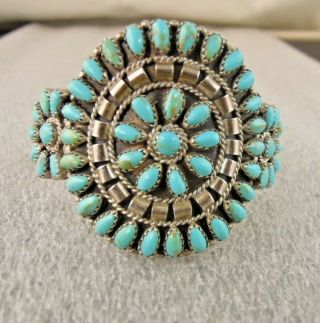 Vintage Navajo Sterling Silver & Turquoise Petit Point Bracelet By Mathilda Bena