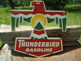 Vintage 1959 Thunderbird Gasoline Porcelain Gas Pump Sign