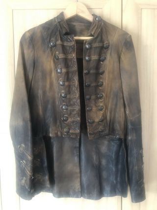 All Saints Karst Leather Military Tailcoat Jacket Brown Size 10 Vintage