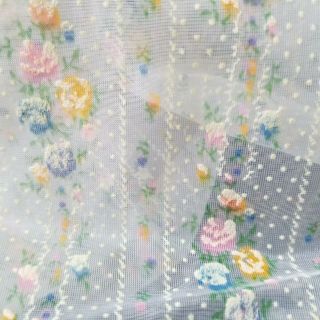 Vintage Sheer White Flocked Pastel Petite Flowers Floral Fabric 2 Yds X 44 " W