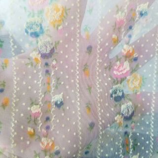 Vintage Sheer White Flocked Pastel Petite Flowers Floral Fabric 2 yds X 44 
