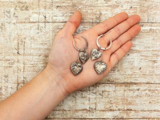 Antique Vintage Deco Style Sterling Silver Repousse Puffy Heart Womens Earrings 3