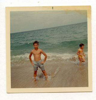 1 Vintage Photo Swimsuit Boy On The Beach Snapshot