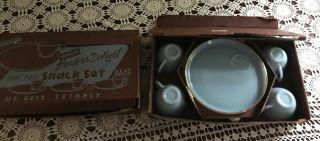 Fire King Turquoise Blue Eight Piece Snack Set 8 Cups,  8 Plates 22k Gold Vintage