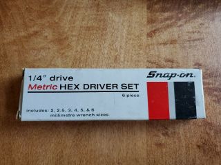 Vintage Snap - On 6 Pc 1/4 " Drive Metric Hex Driver Set (2–6 Mm) 106tmamy.  Nos
