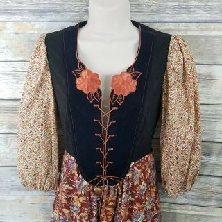 Young Edwardian Sz 11 Vtg 70s Gunne Sax style Floral Peasant Dress Renaissance 2