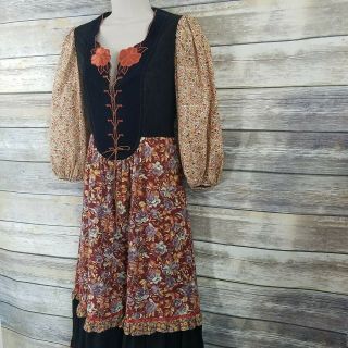 Young Edwardian Sz 11 Vtg 70s Gunne Sax style Floral Peasant Dress Renaissance 3