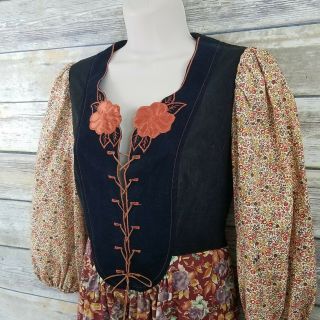 Young Edwardian Sz 11 Vtg 70s Gunne Sax style Floral Peasant Dress Renaissance 4
