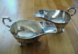 QUALITY PAIR ANTIQUE SOLID SILVER SAUCE BOATS BY WALKER & HALL,  SHEFFIELD 1924 2