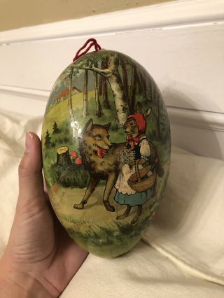 Large 9” Antique Early German Easter Egg Candy Container Little Red Riding Hood