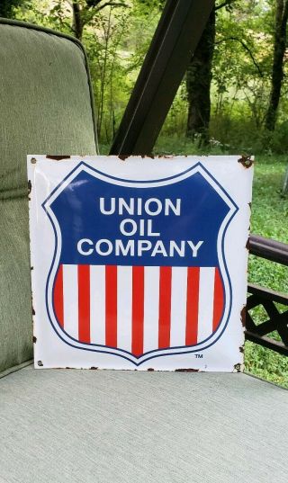 Union Oil Co Porcelain Sign Vintage Brand Peteoleum Gasoline Gas Pump Plate